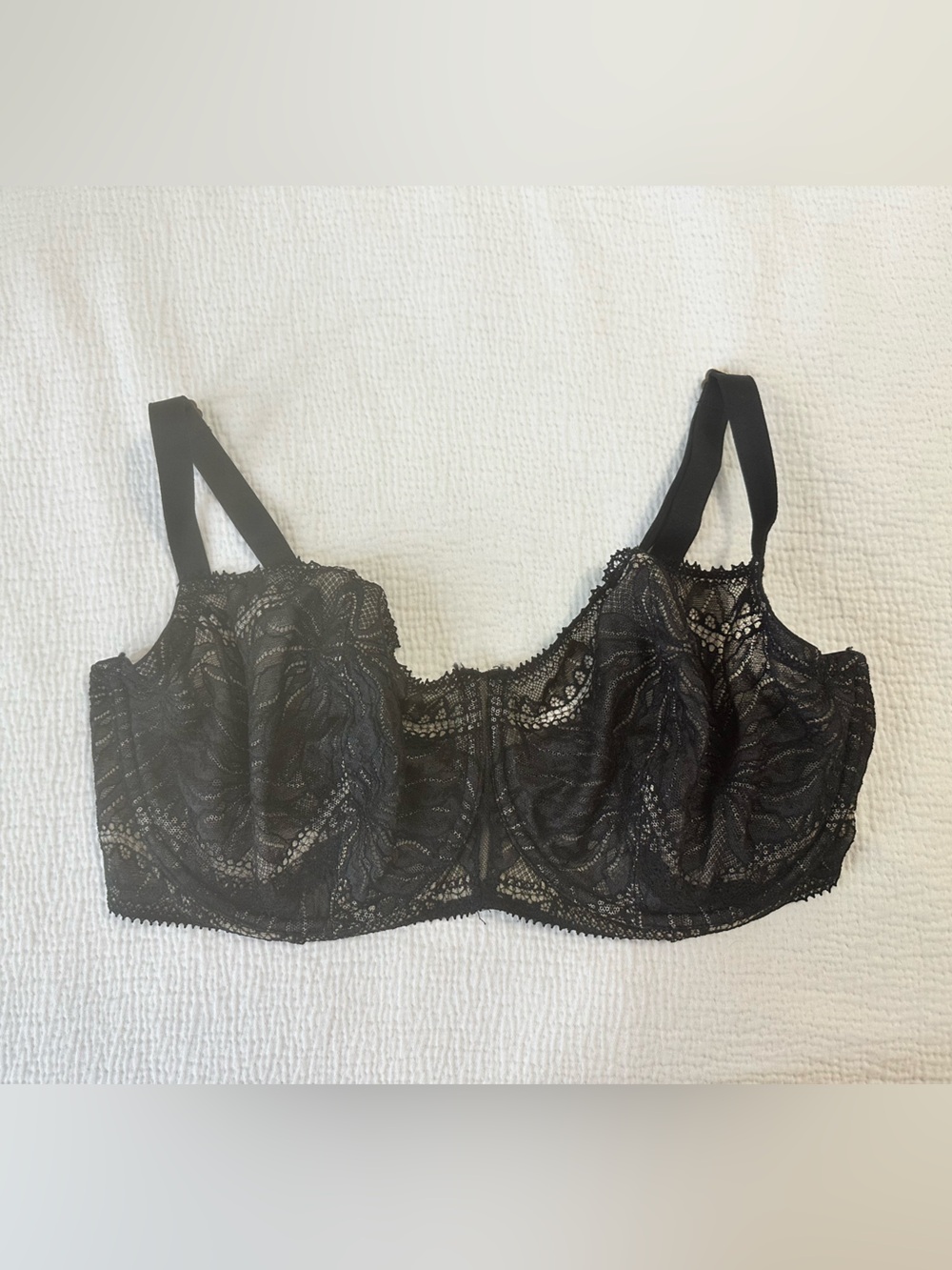 Natori Black Lace Unlined Underwire Balconette Bra